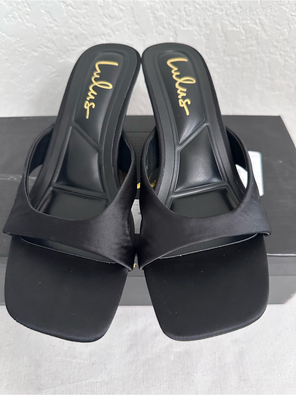 Lulus Mirzam Black Satin Kitten Heel Slide Sandals Size 6 - Picture 2 of 12